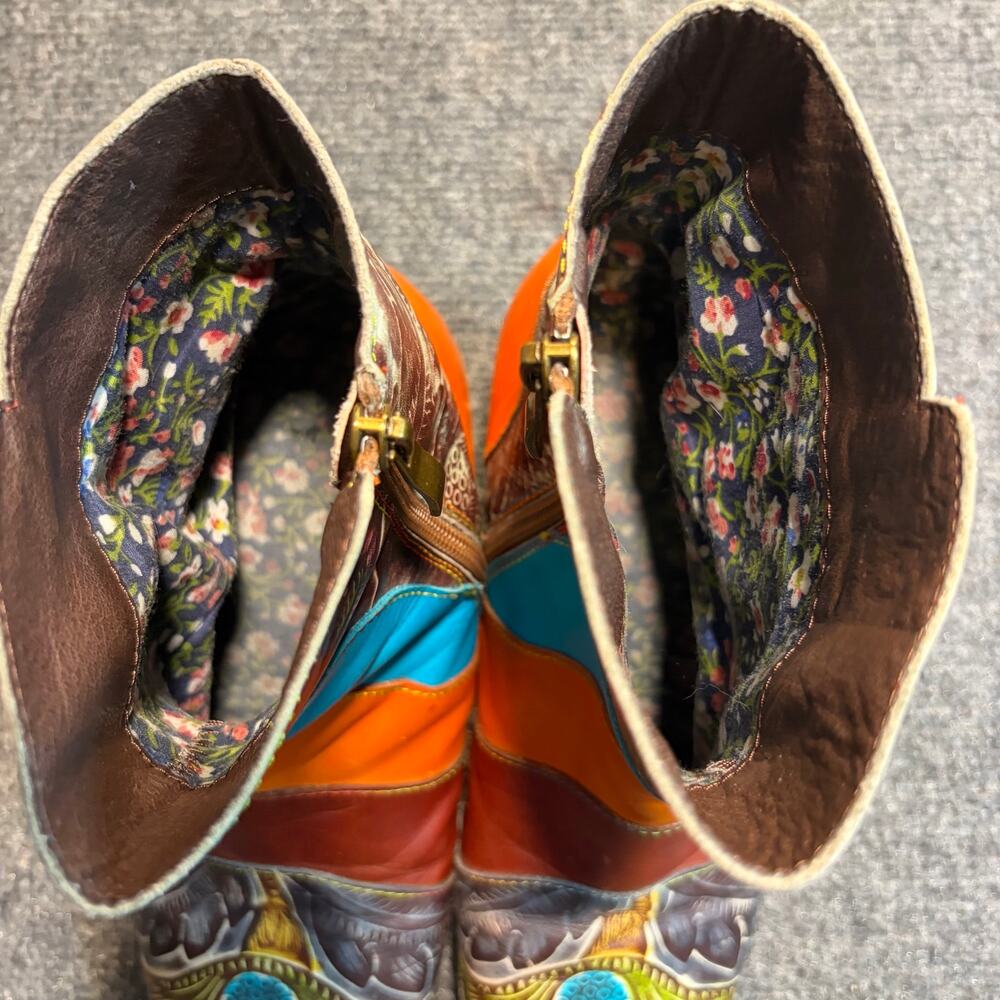 L'Artiste Leather Floral Colorful Block Heel Booties Women 9.5 Spring Step - Picture 8 of 10